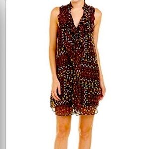 BCBGMaxAzria sleeveless floral ruffle dress